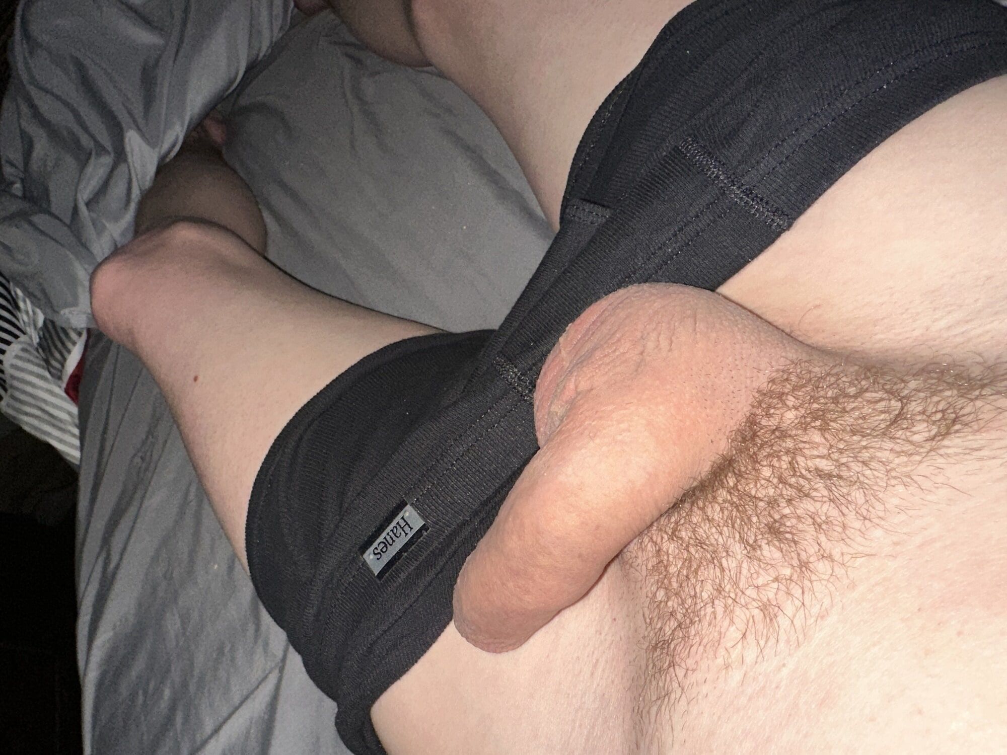 Shaved dick hanging out my briefs #4