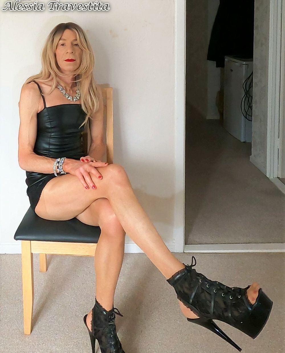 79 Alessia Travestita in Black Leather Dress #47