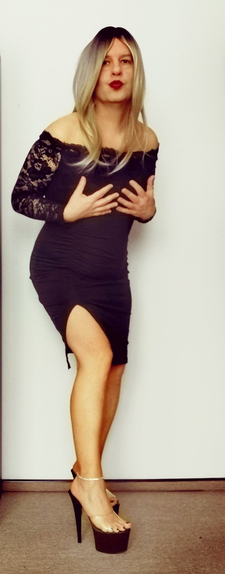Curvy Evening Dress With Lace And Open Shoulder Cut #25