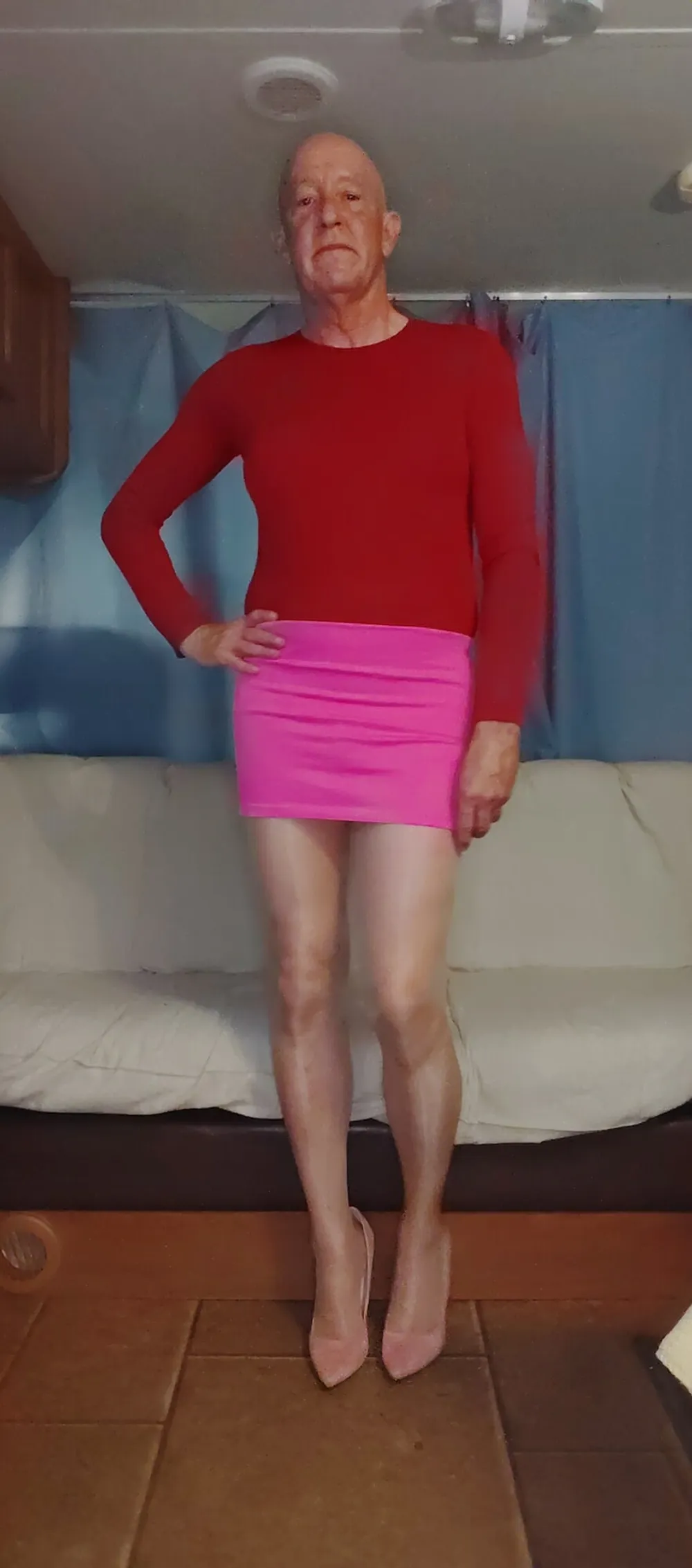 Faggot Andrew Brown in Skirt, Pantyhose and Heels #6