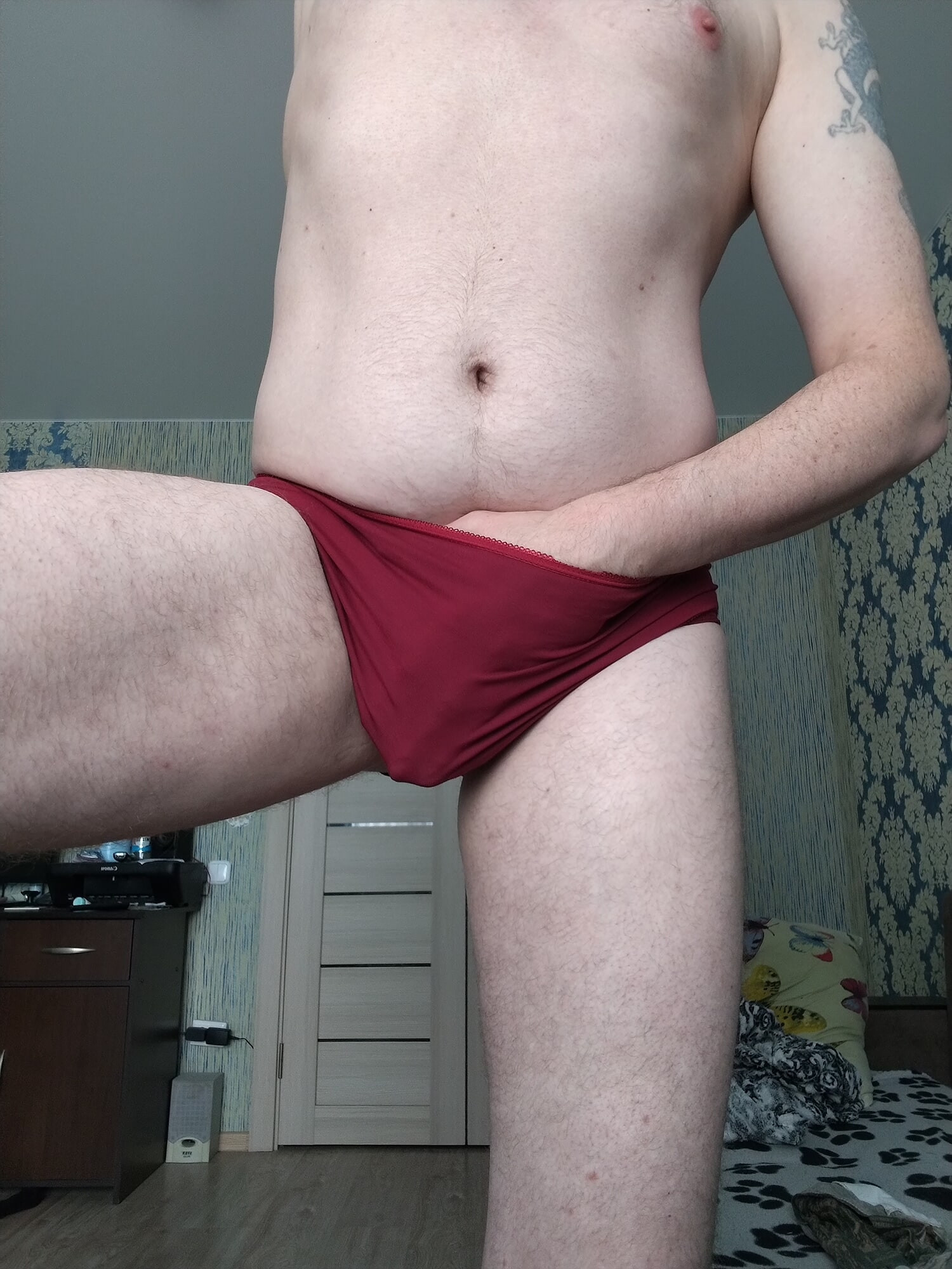 Crossdresser's ass in new vinous panties  #4