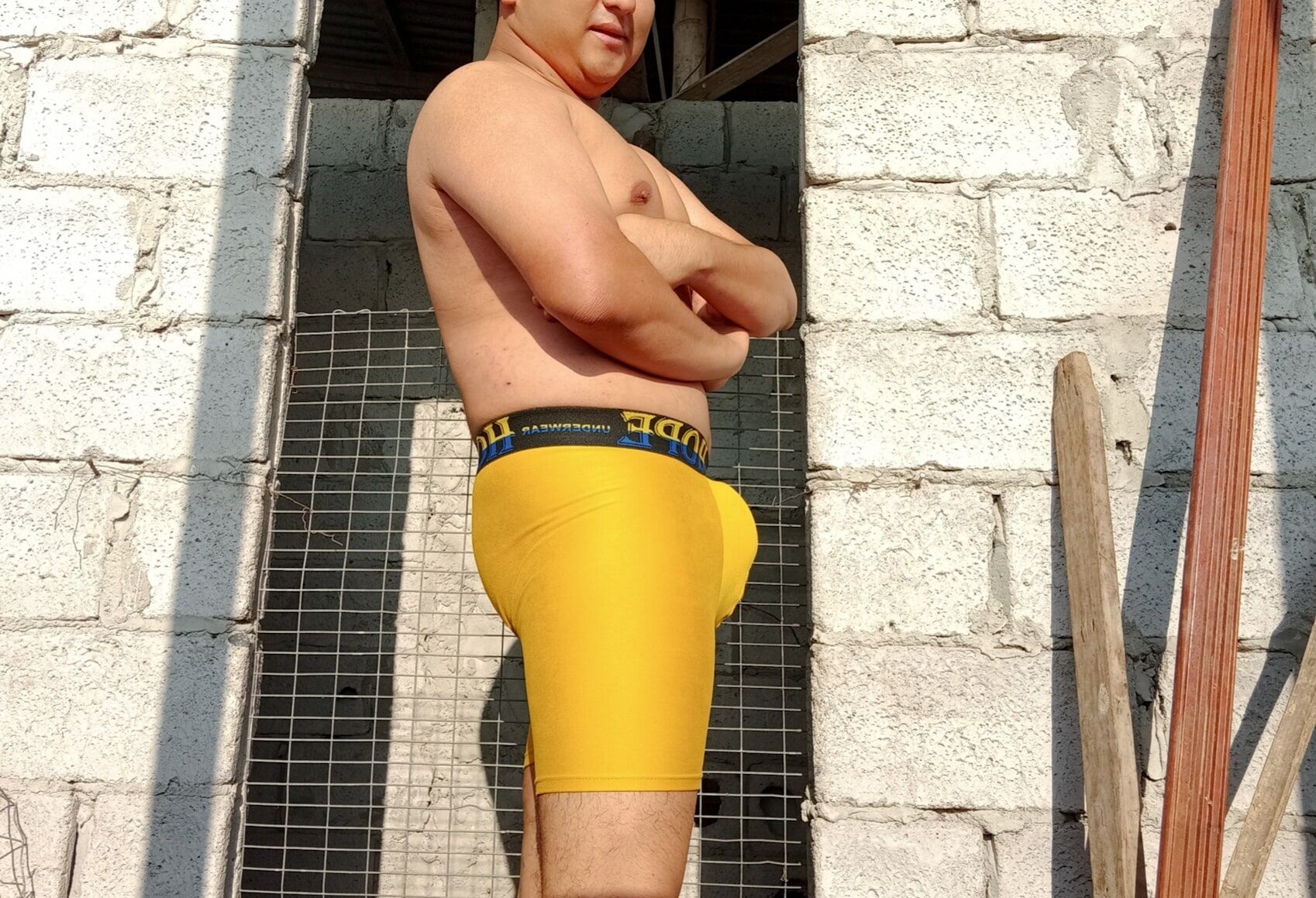 In Boxer (mustard yellow) - Under the sun - on my terrace