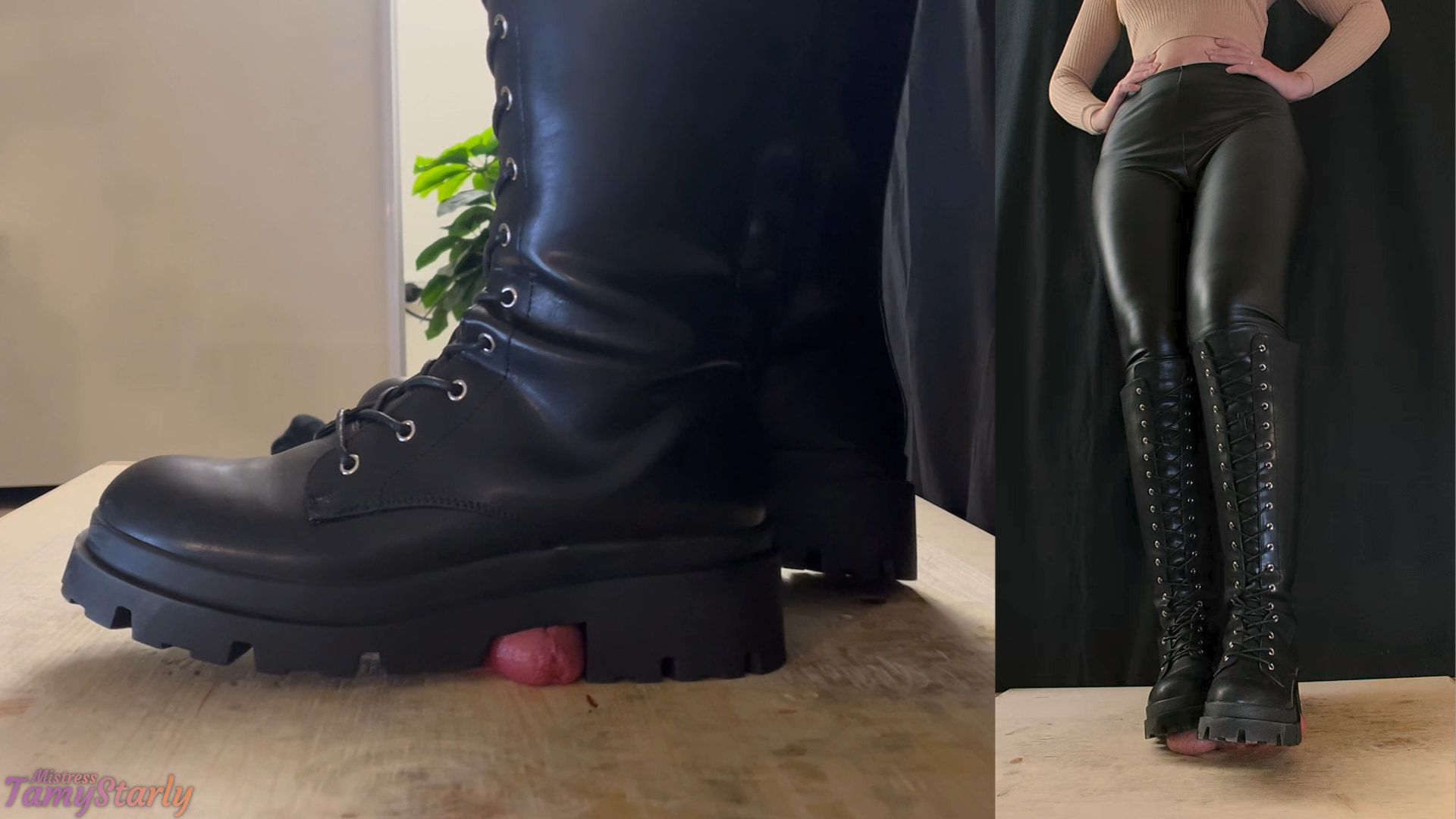 Military Mistress High Combat Leather Boots Cock Crush #3