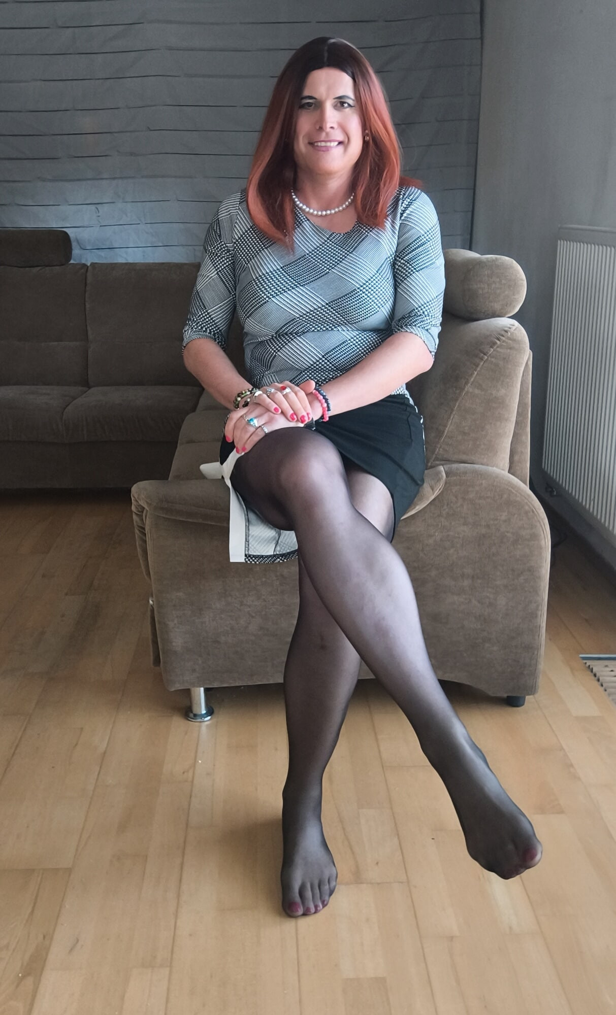 Black pantyhose and lovely short dress #6