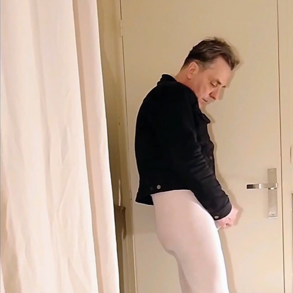 Cock stroking and handjob in white open pantyhose #14