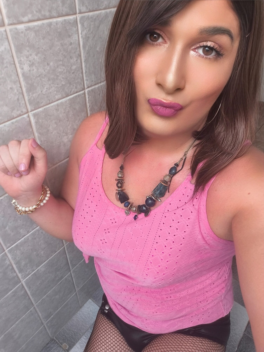 Mature Goddess dressed up in black and pink #13