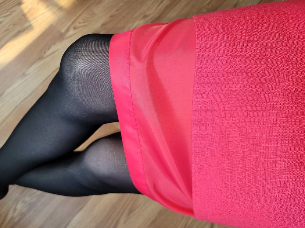 Pink pencil skirt with black pantyhose  #20