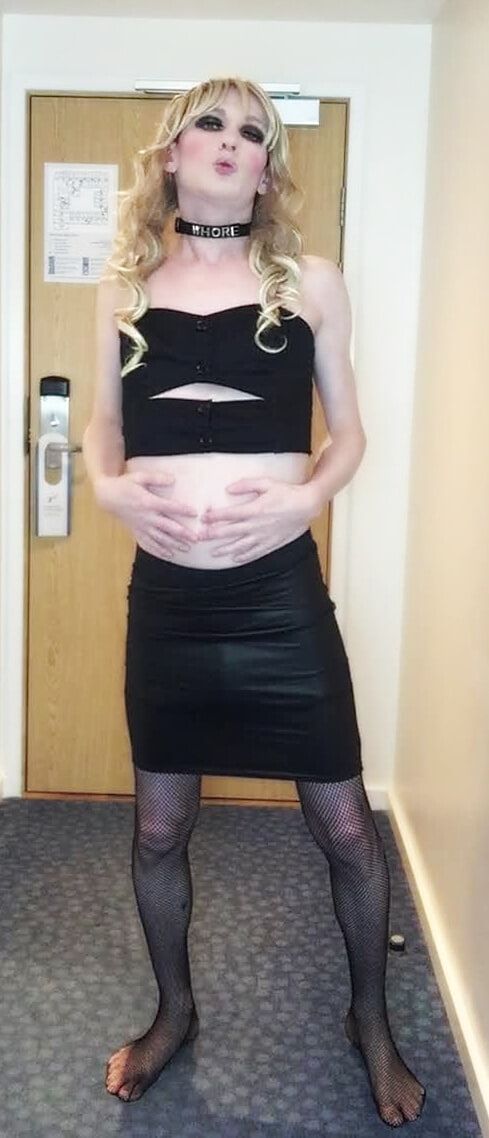 Sissy Crossdresser In Black Slut Outfit Posing 