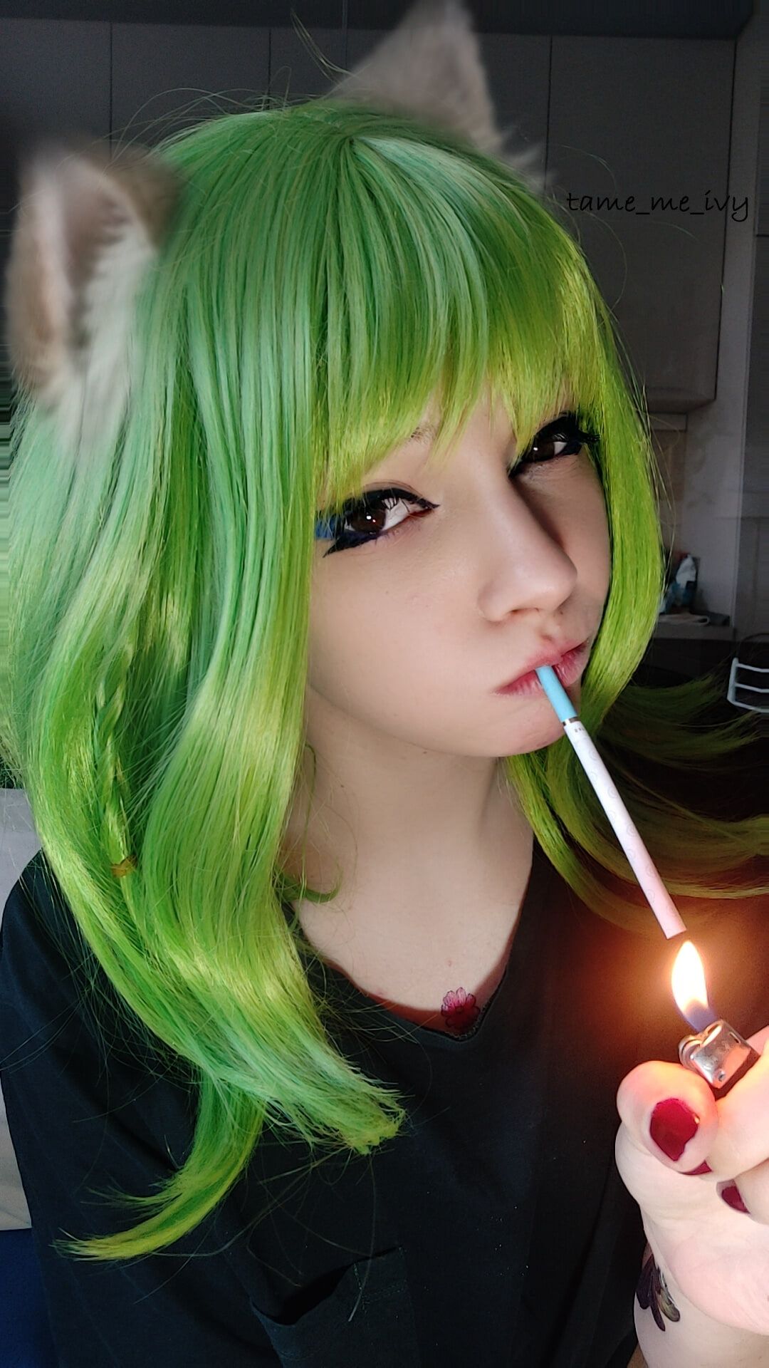 Green Egirl Smoking