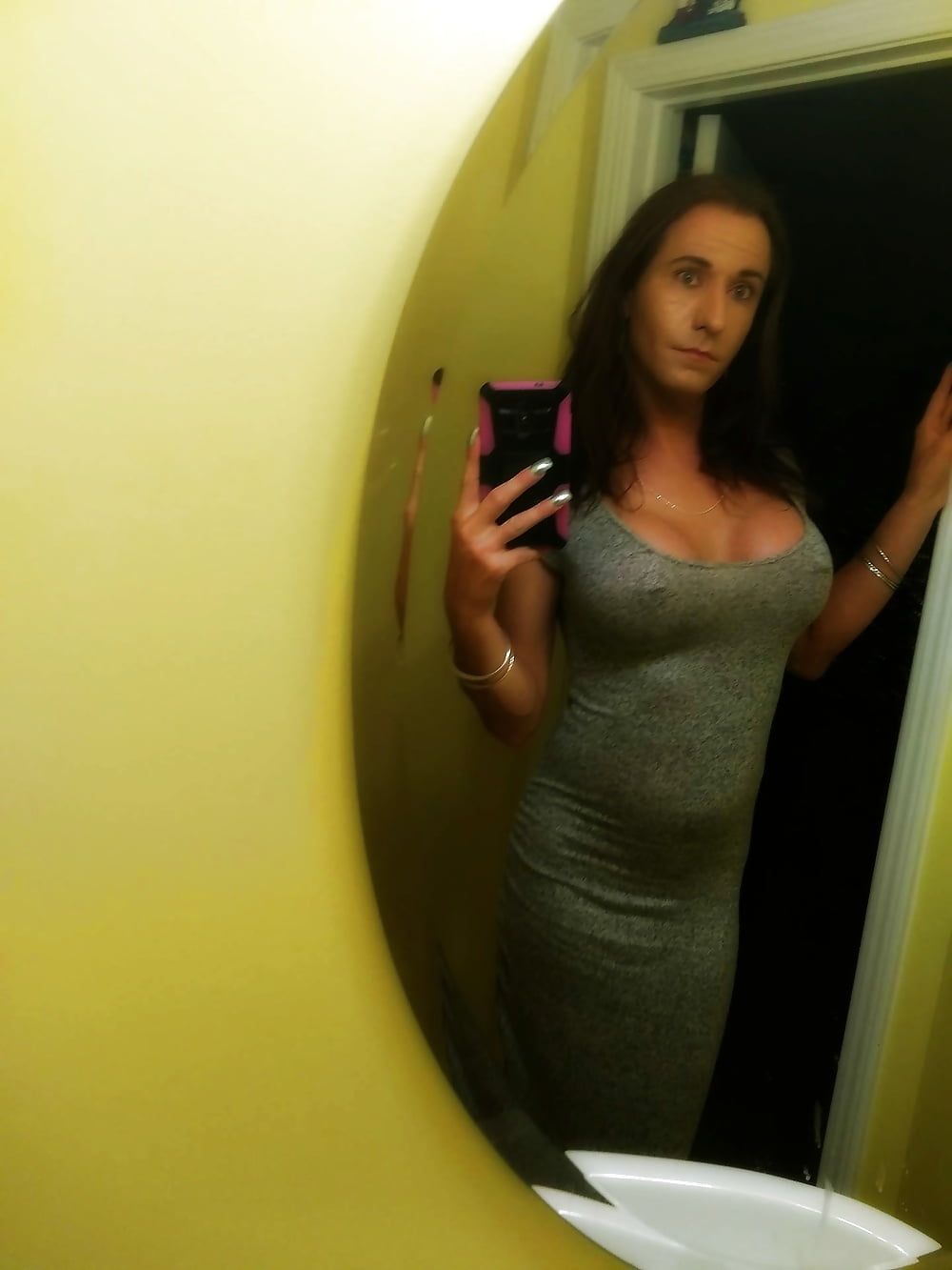 Me in a cute gray dress  #4