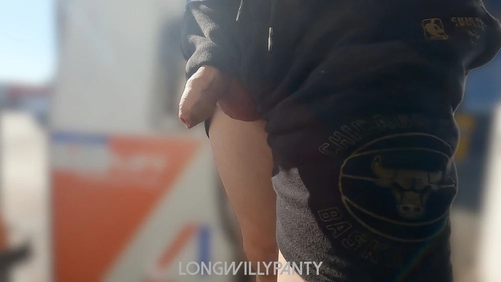 Straight guy flashing his uncut dick at the petrol station #4