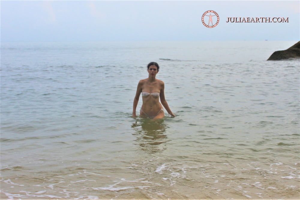 Part 5. Julia V Earth in white bikini at the beach. #5