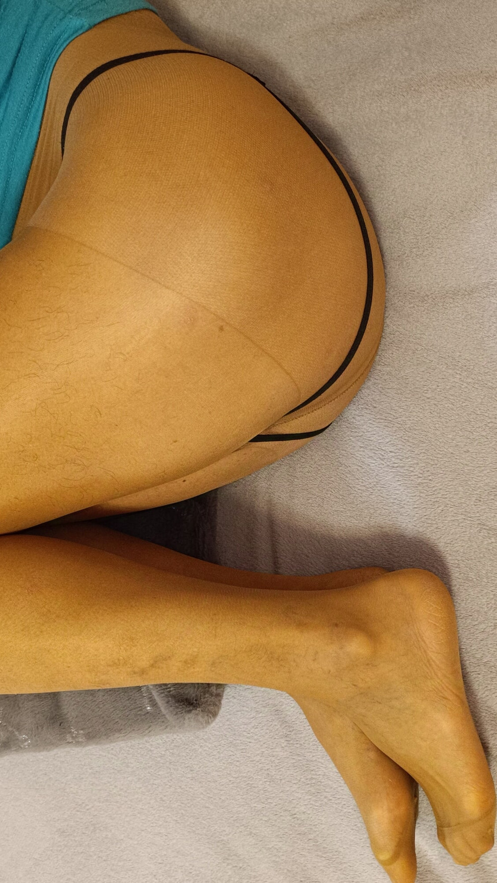 In lace panties and transparent tights. #19