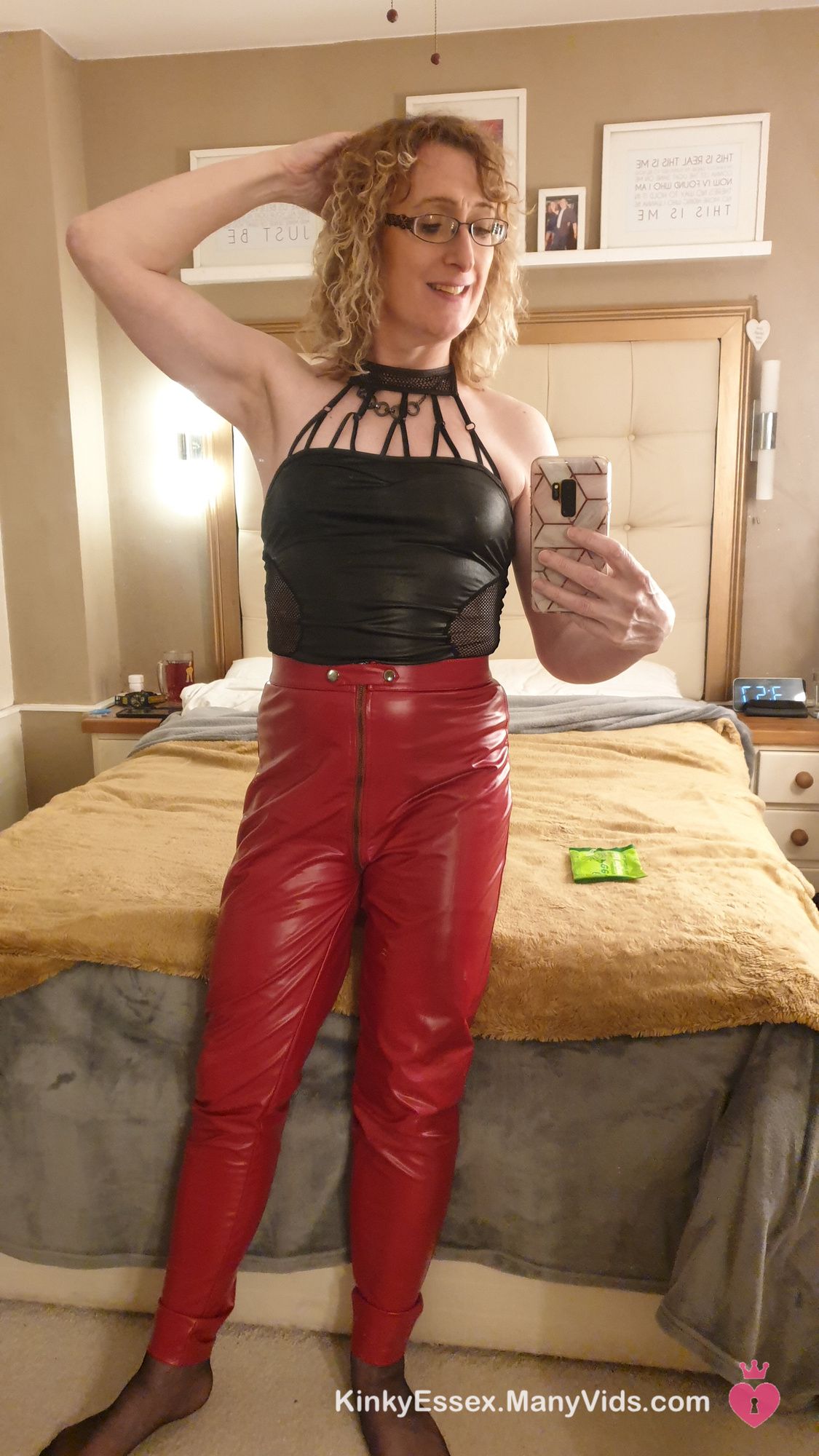 Black and Red Shiny PVC Fetish With Black Heel Ankle Boots #12