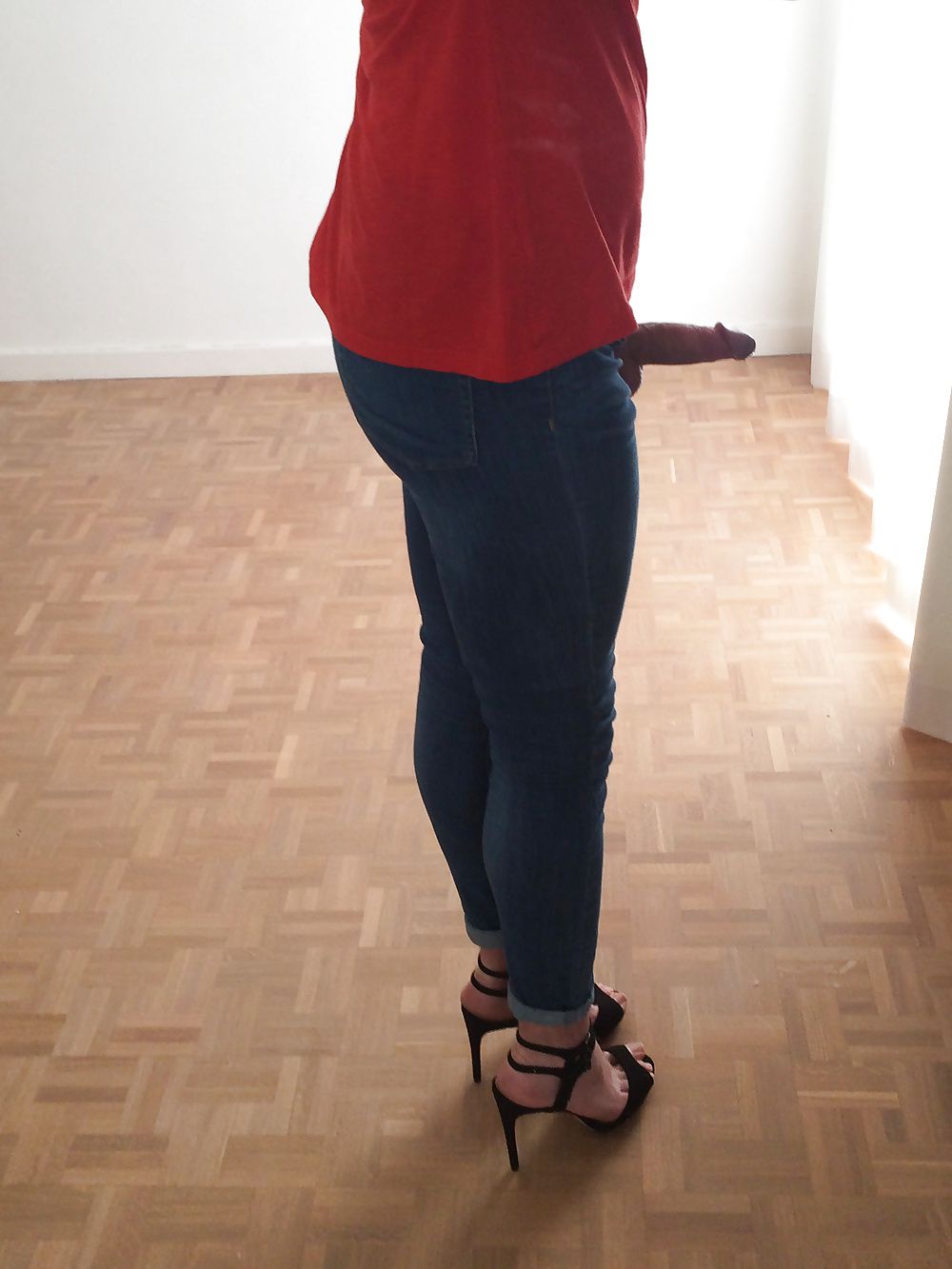 Jeans & red top, whale tail :) #13