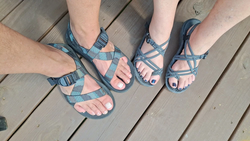 Cum on our sandals and toes #6