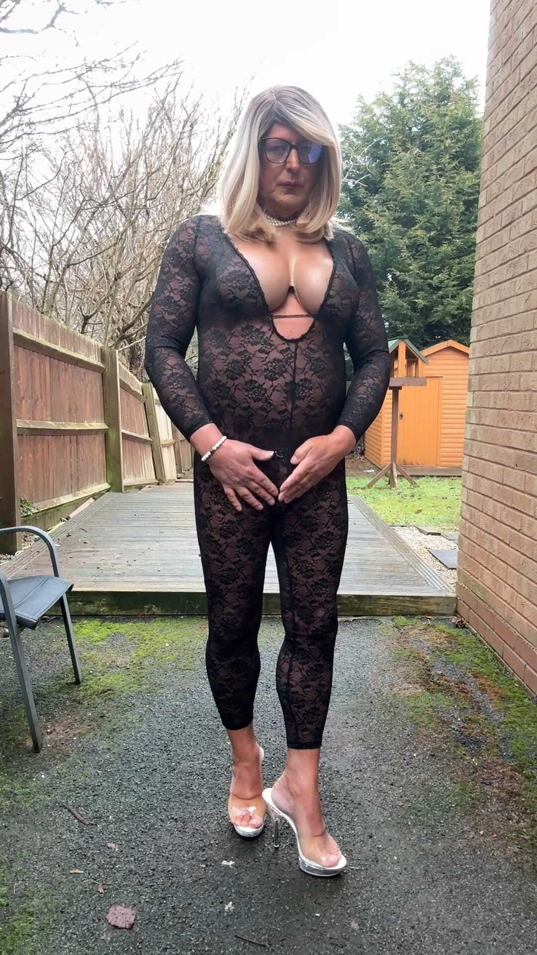 Sexy Crossdresser kellycd2022 in black lace catsuit  #30