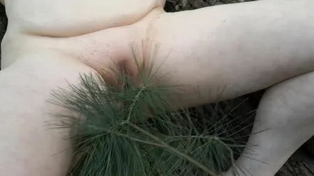 tit ass and pussy spanking with tree branch         