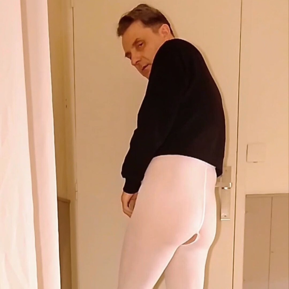 Slutty and horny in white open pantyhose #7