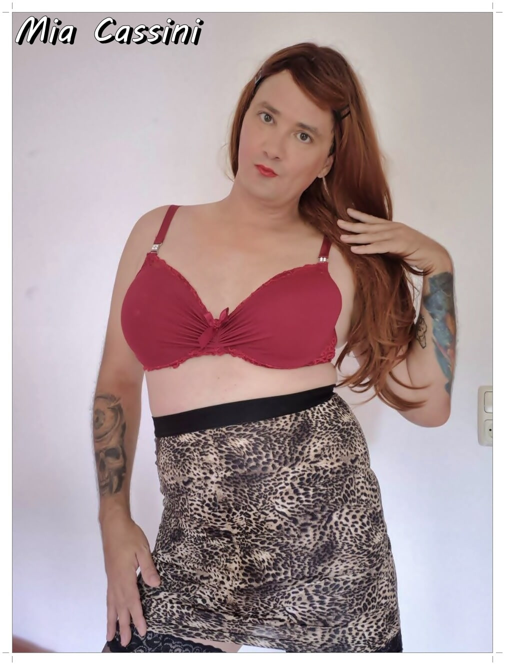 Red Lingerie & leopard Miniskirt #13