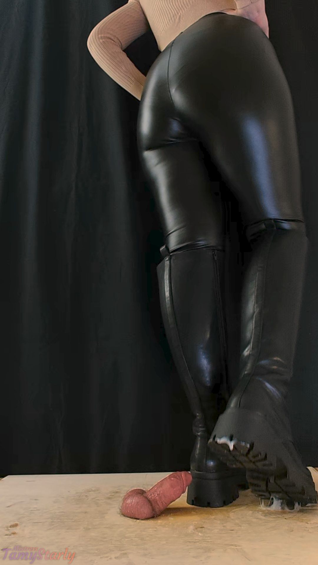 Military Mistress High Combat Leather Boots Cock Crush #12