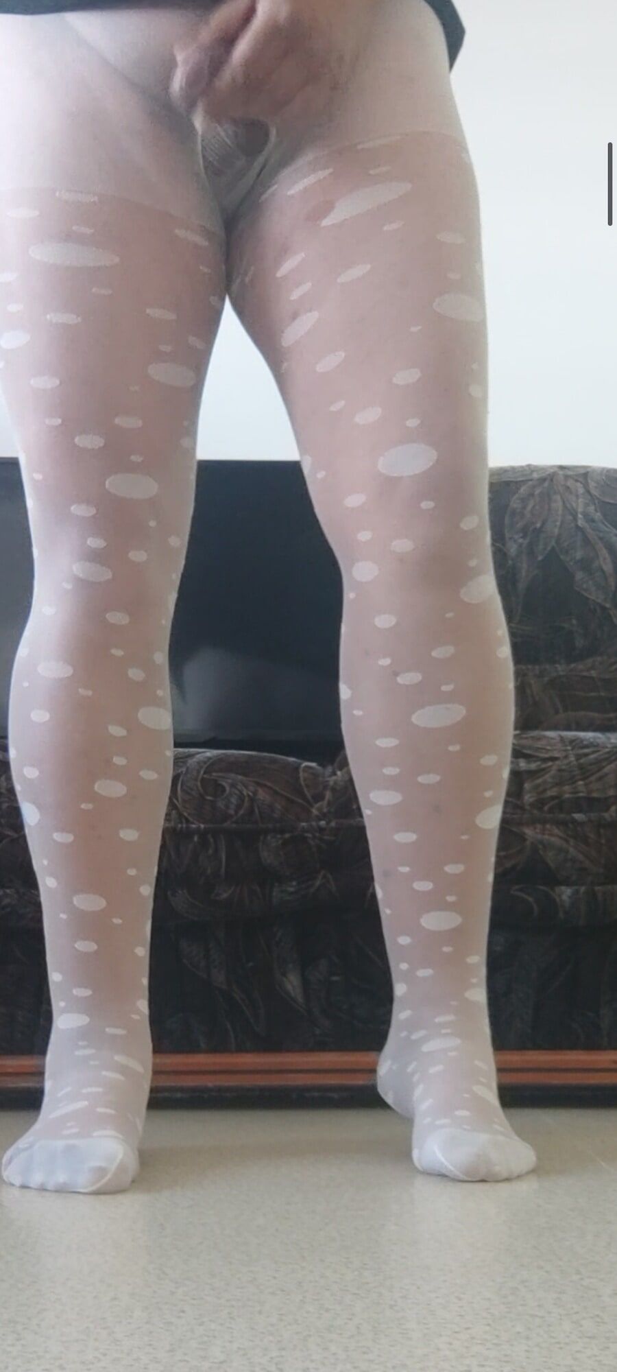 Polka dots white pantyhose #16