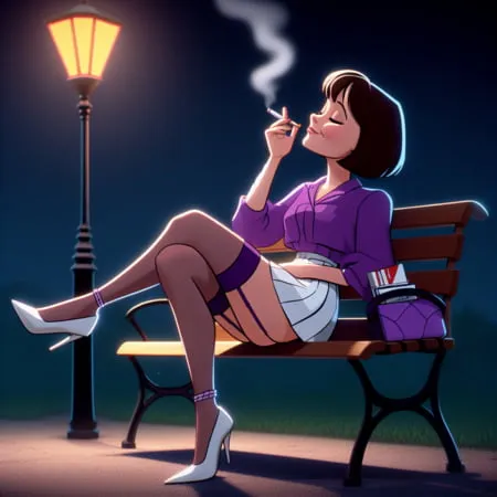 purple stockings smoking         