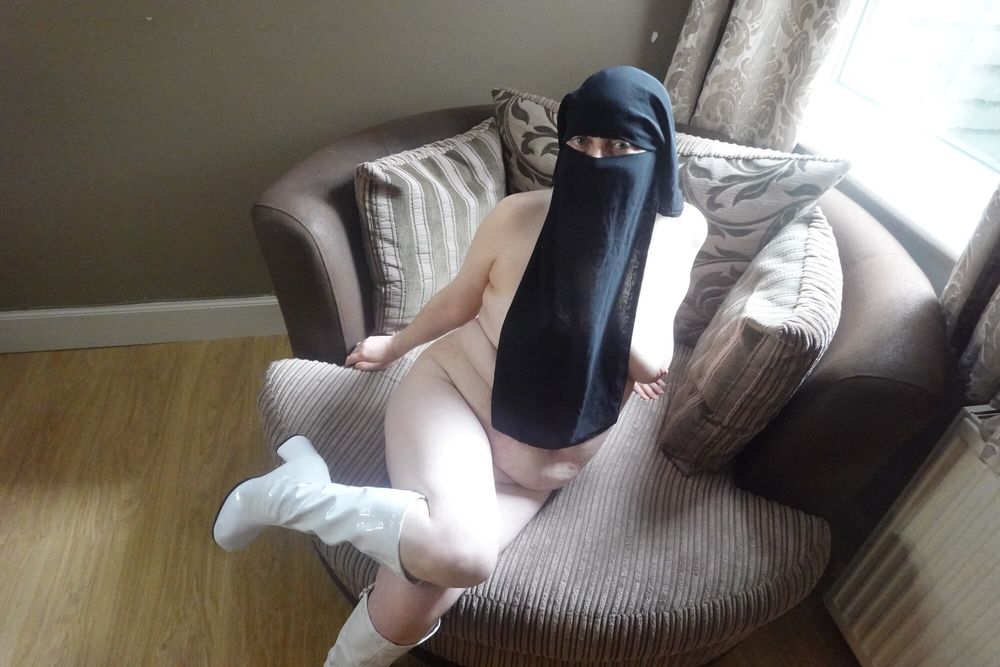 Nude in Niqab and boots #14