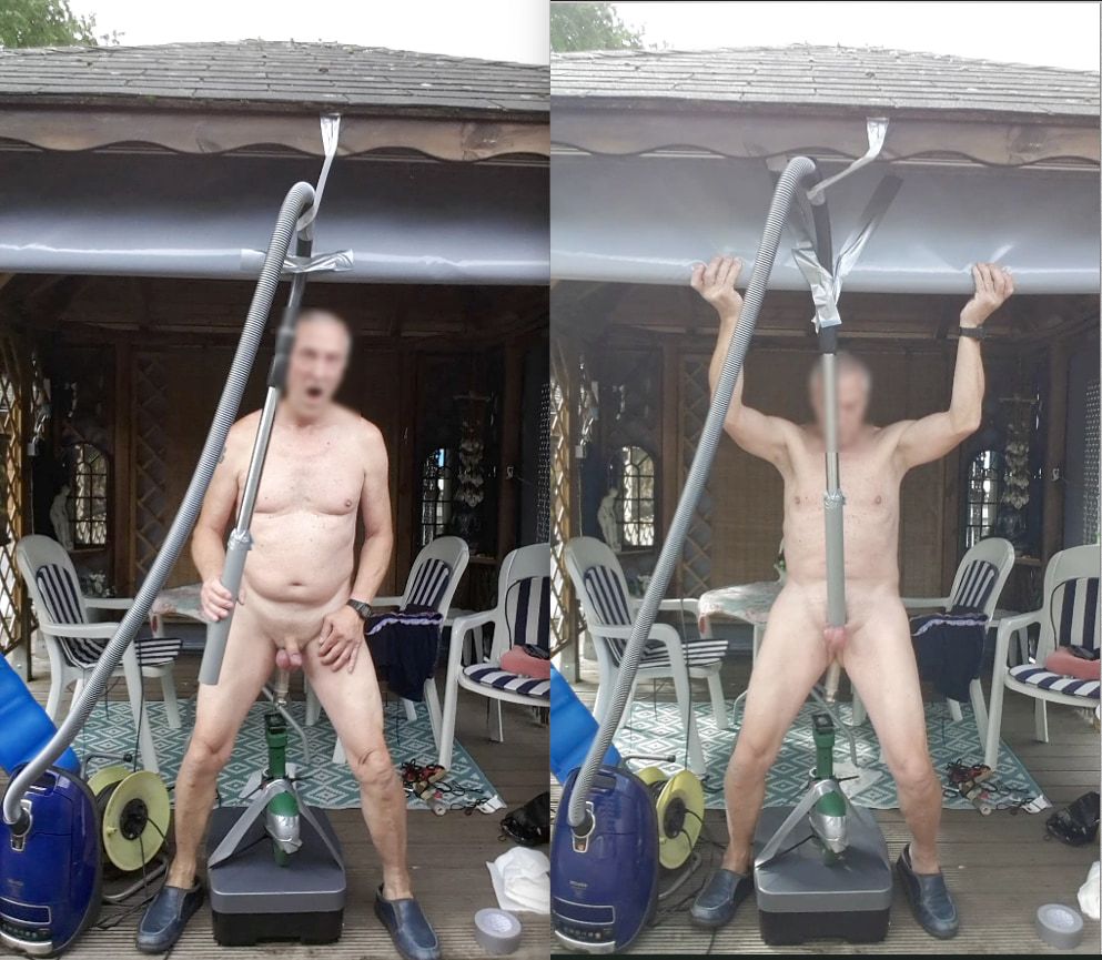 public outdoor exhibitionist vacuumcleaner sucking dildo cum #49