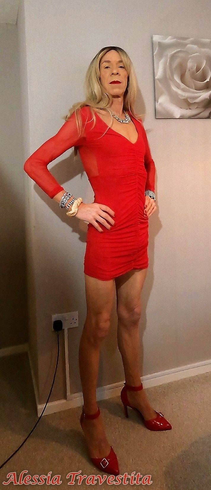 64 Alessia Travestita in Sheer Red Dress #18