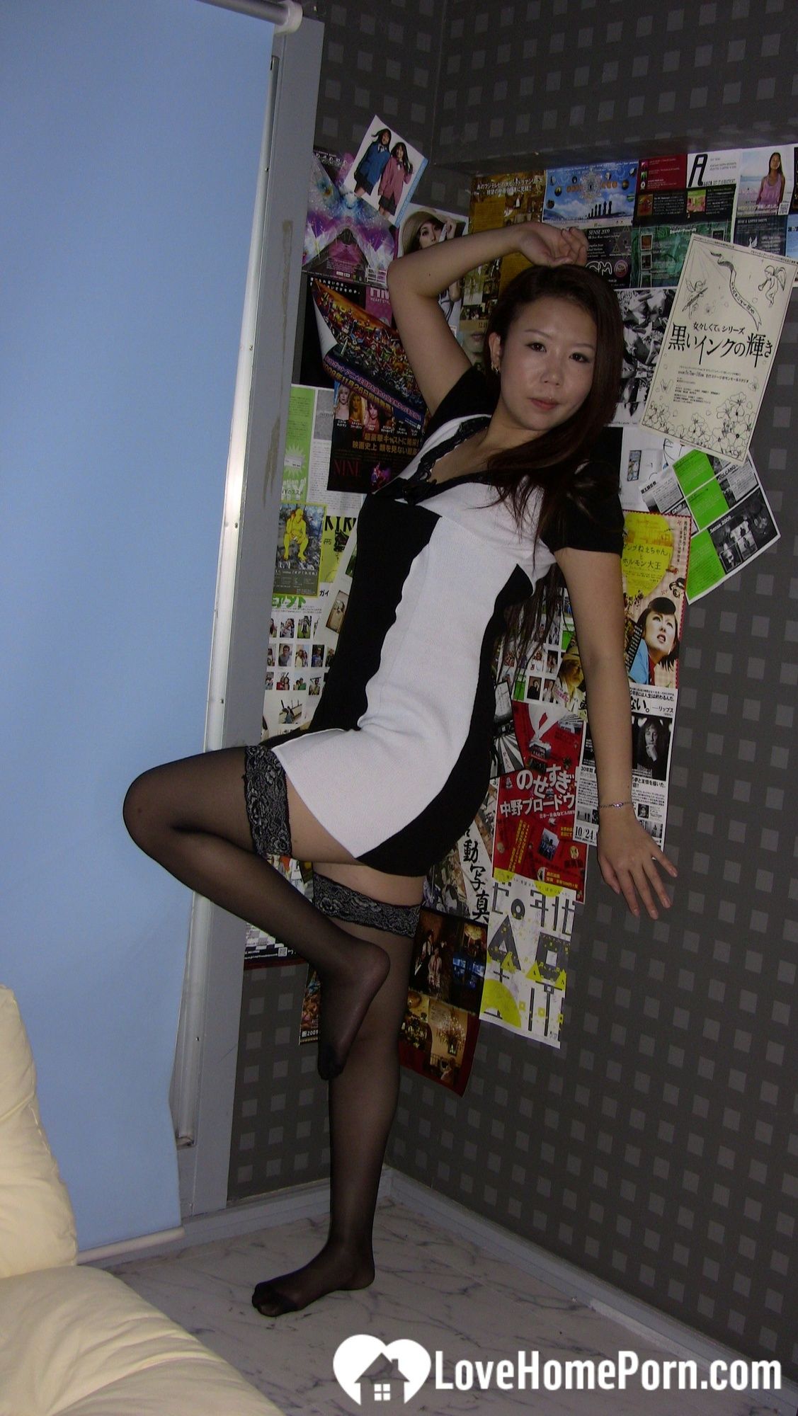 Perfect Asian babe in stockings does some teasing #32