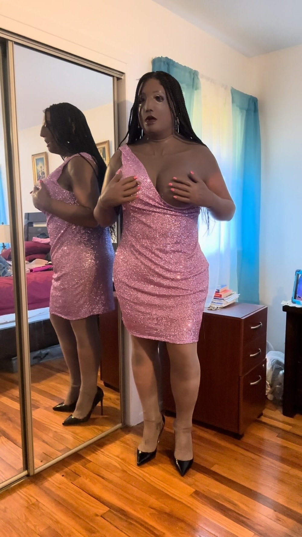 Danae in purple asymmetric glitter dress #12