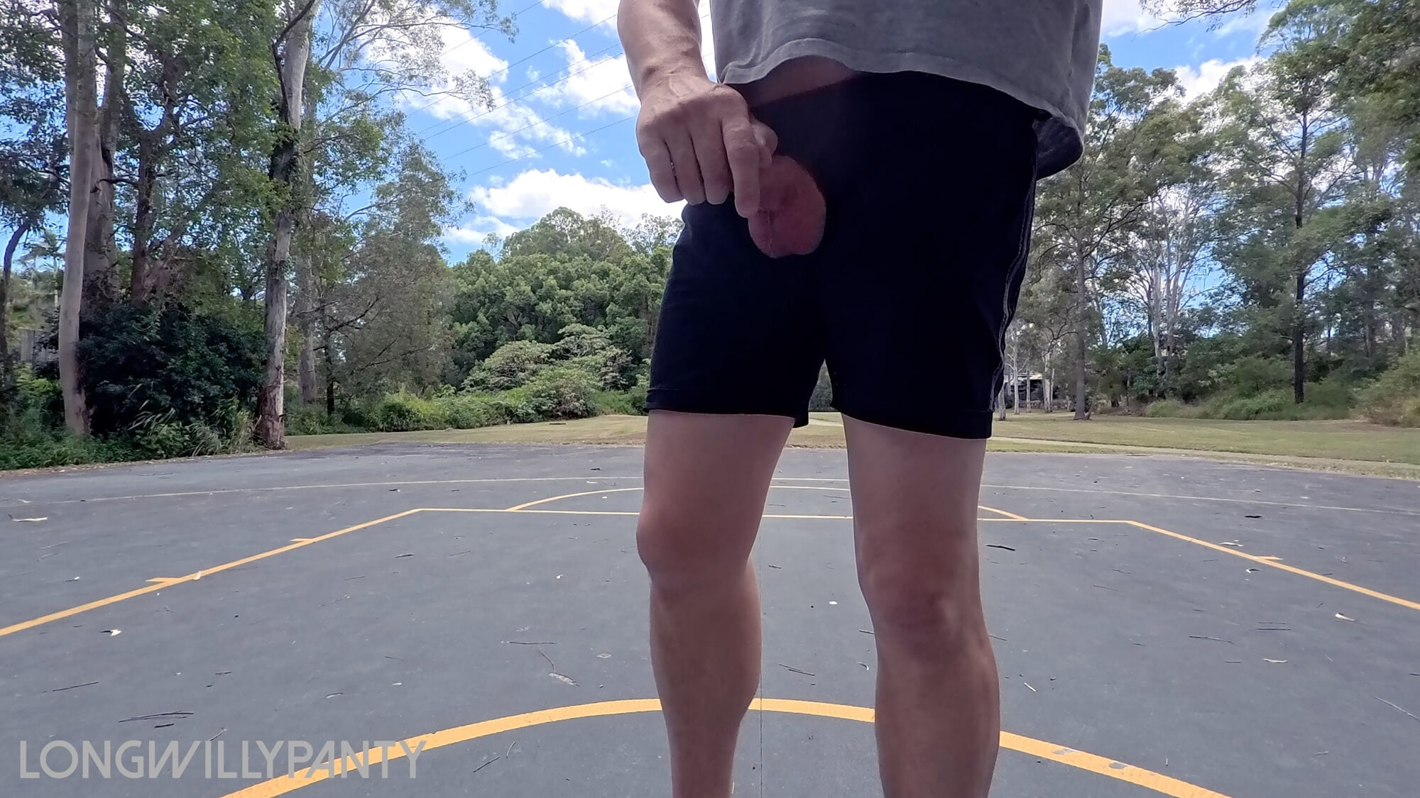 Straight guy hanging out his uncut cock at the public space. #20
