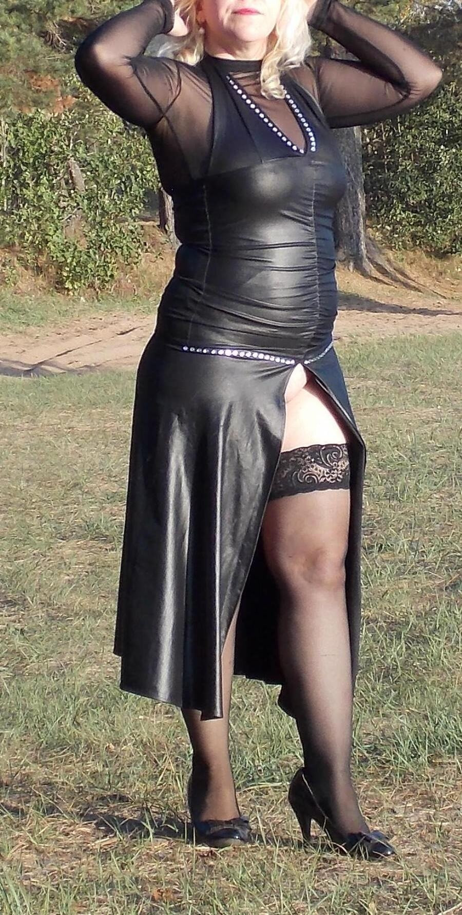 Leather dress - flash pussy #5