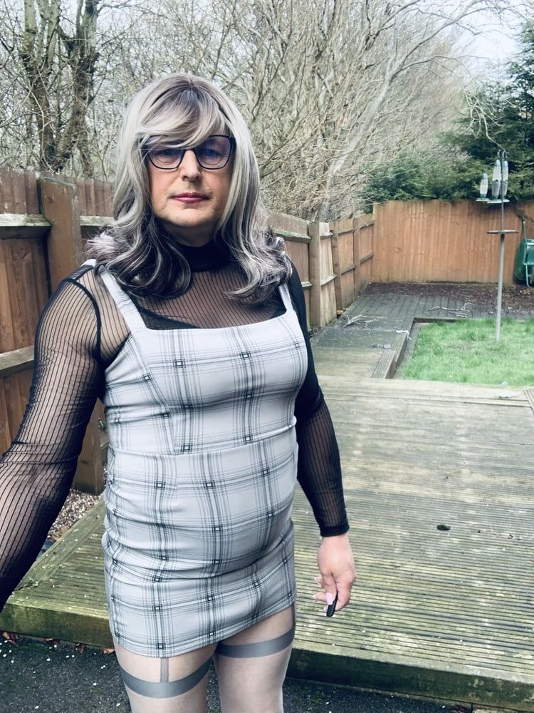 Crossdresser Kellycd in grey dress and pantyhose  #14