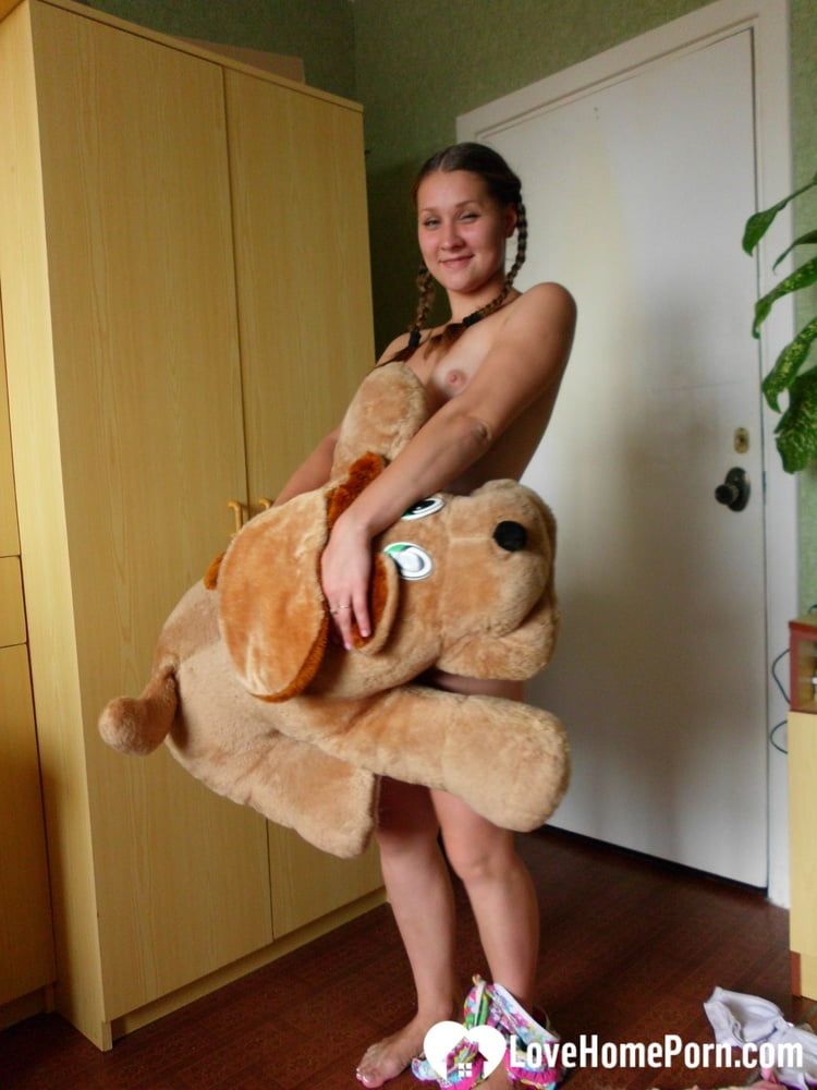 Horny girlfriend humps a big dog plushie #39