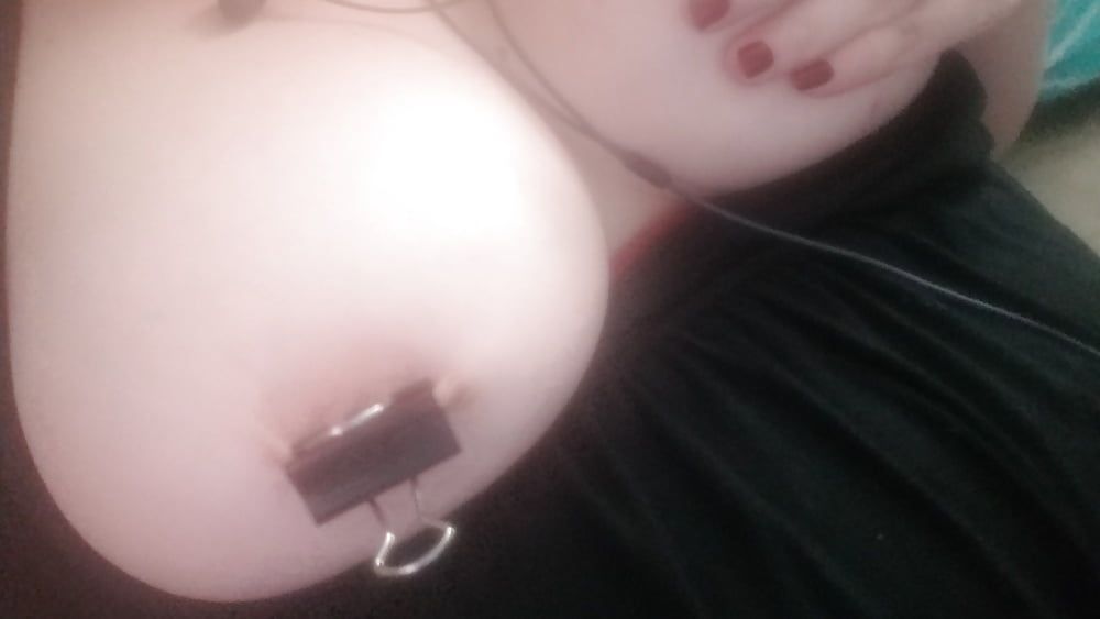 Binder clips on nipples and pussy ... bored housewife.. milf #3