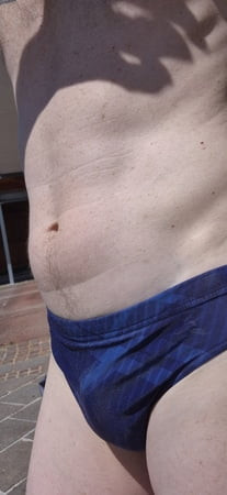 Speedo bulge in garden 