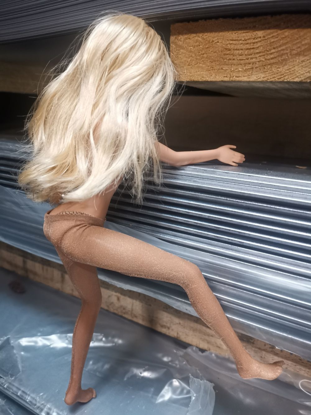 Sexy Barbie doll pantyhose at work  #11