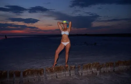 bikini on sunset background         