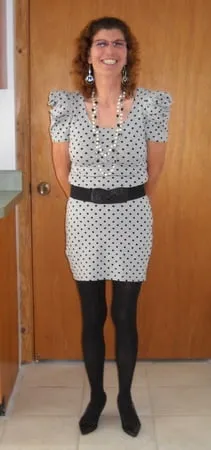 mature granny in polkadot dress         