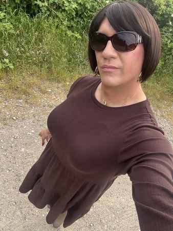 Out in brown dress 