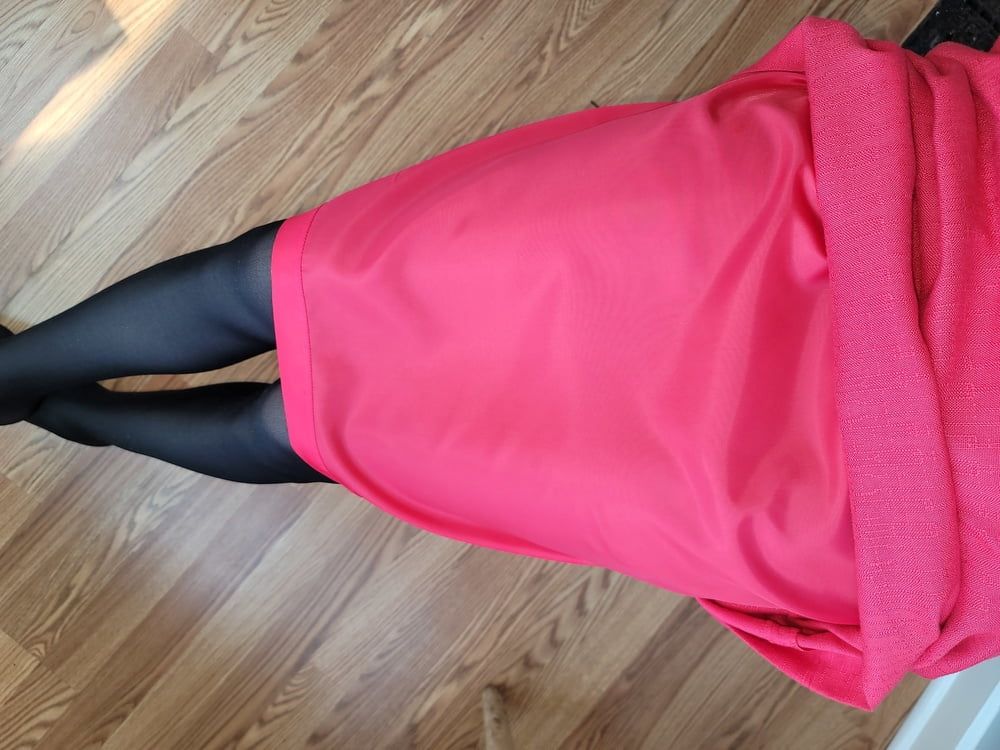 Pink pencil skirt with black pantyhose  #24