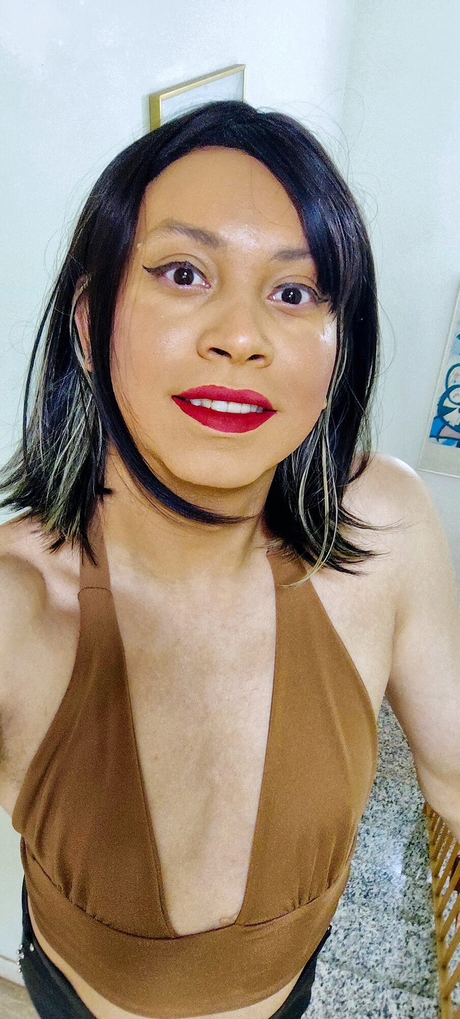 Crossdresser in brown top #5
