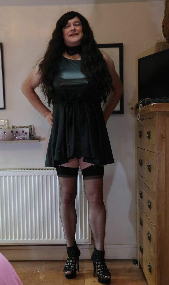 sissy in black stockings and short dress #6