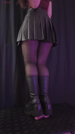 Goth Mistress Rupturing Balls in Demonia Shaker 72 Platform