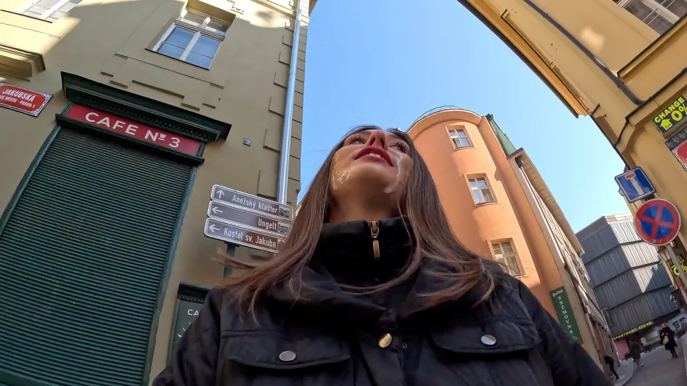 Aleya Sun Cum walk and Wetting in the center of Prague #4