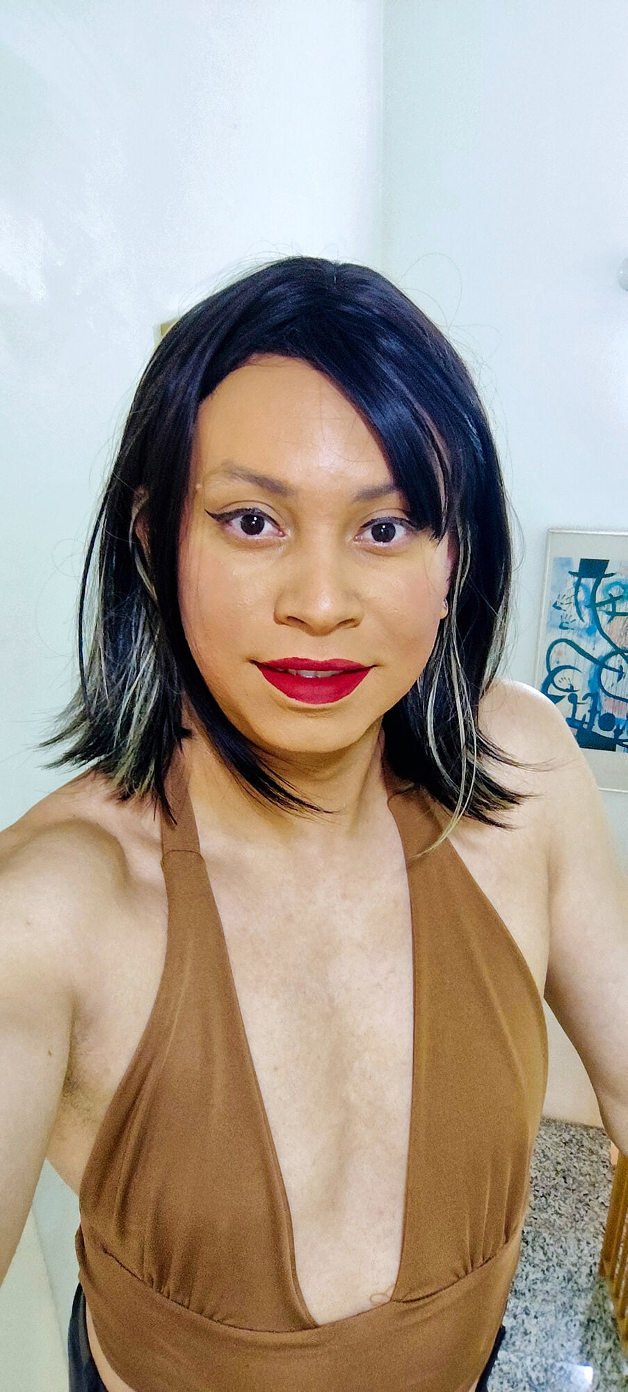 Crossdresser in brown top #4