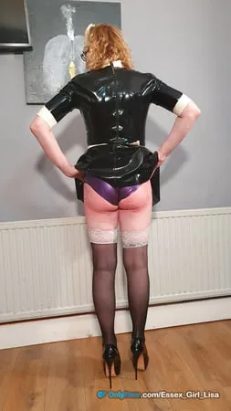 sexy english milf lisa in latex maid costume         