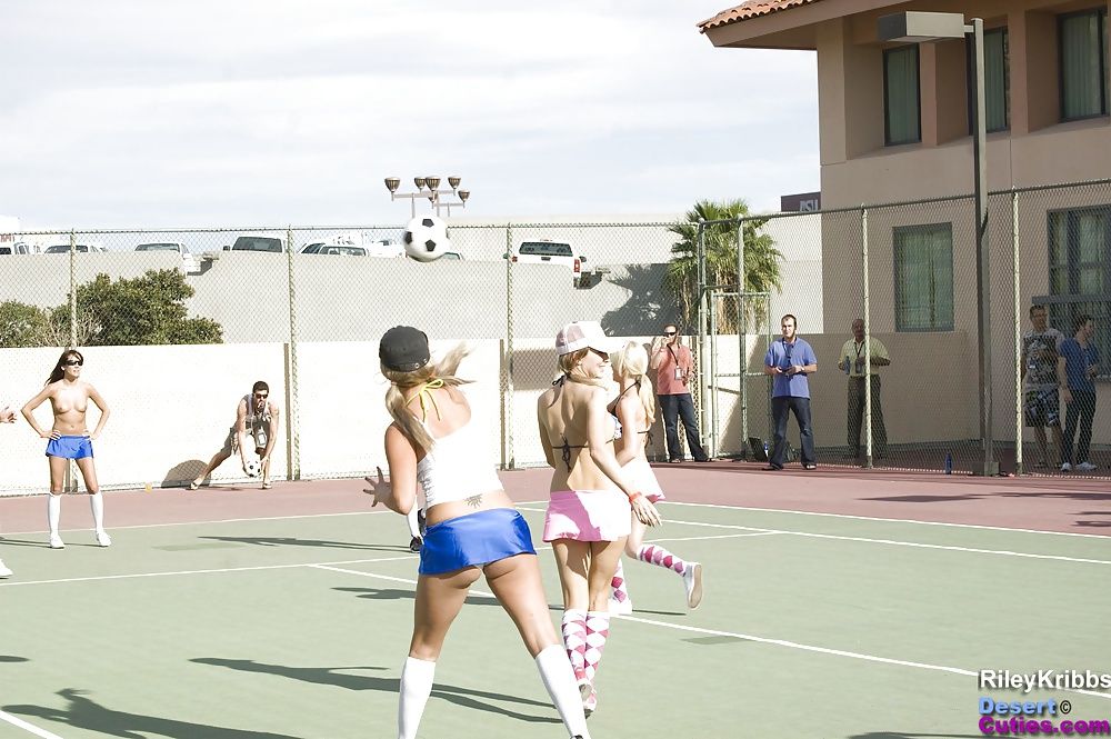 Naked girls playing dodgeball outdoors #49